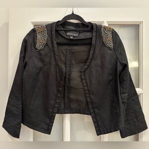 Harlowe & Graham 100% Linen Embellished Beaded Black Lightweight Jacket Size S